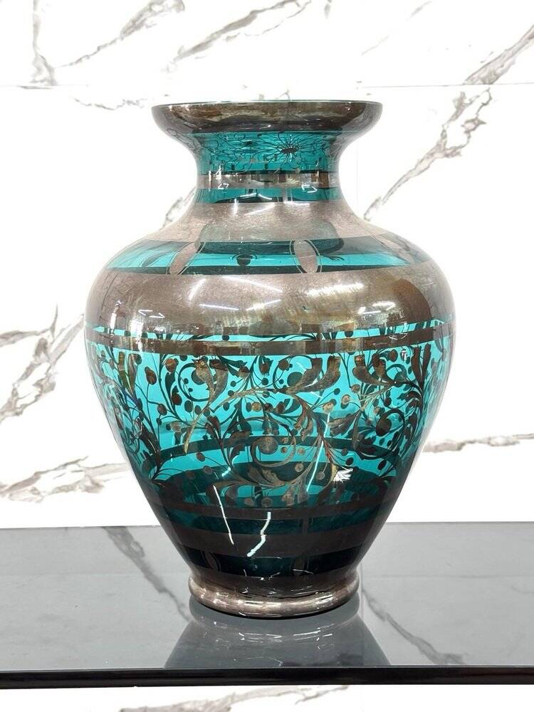 American Art Deco Vase in Glass and Silver Overlay, 1930s