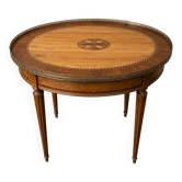 Louis XVI style bouillotte table in light wood and marquetry.