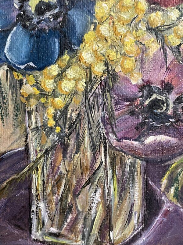 Old painting still life bouquet of flowers