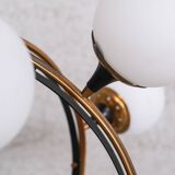 Stilnovo Mid-Century Italian Brass and Opaline Globe Chandelier