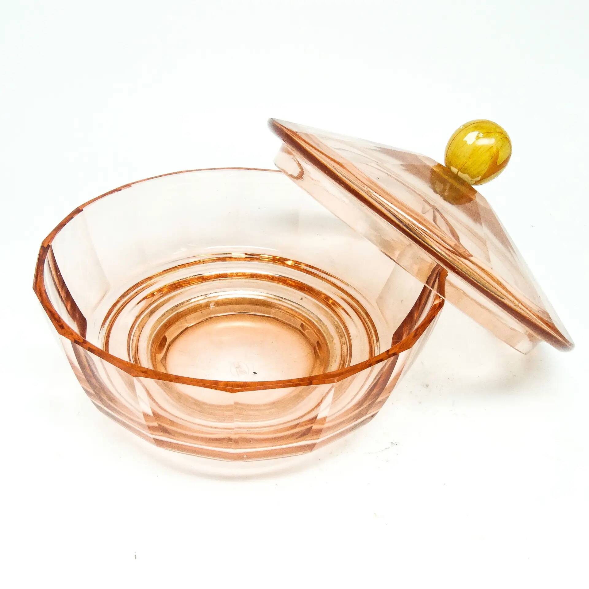 Art Deco bonbonniere, rosalin crystal, Moser, Czechoslovakia, 1930s