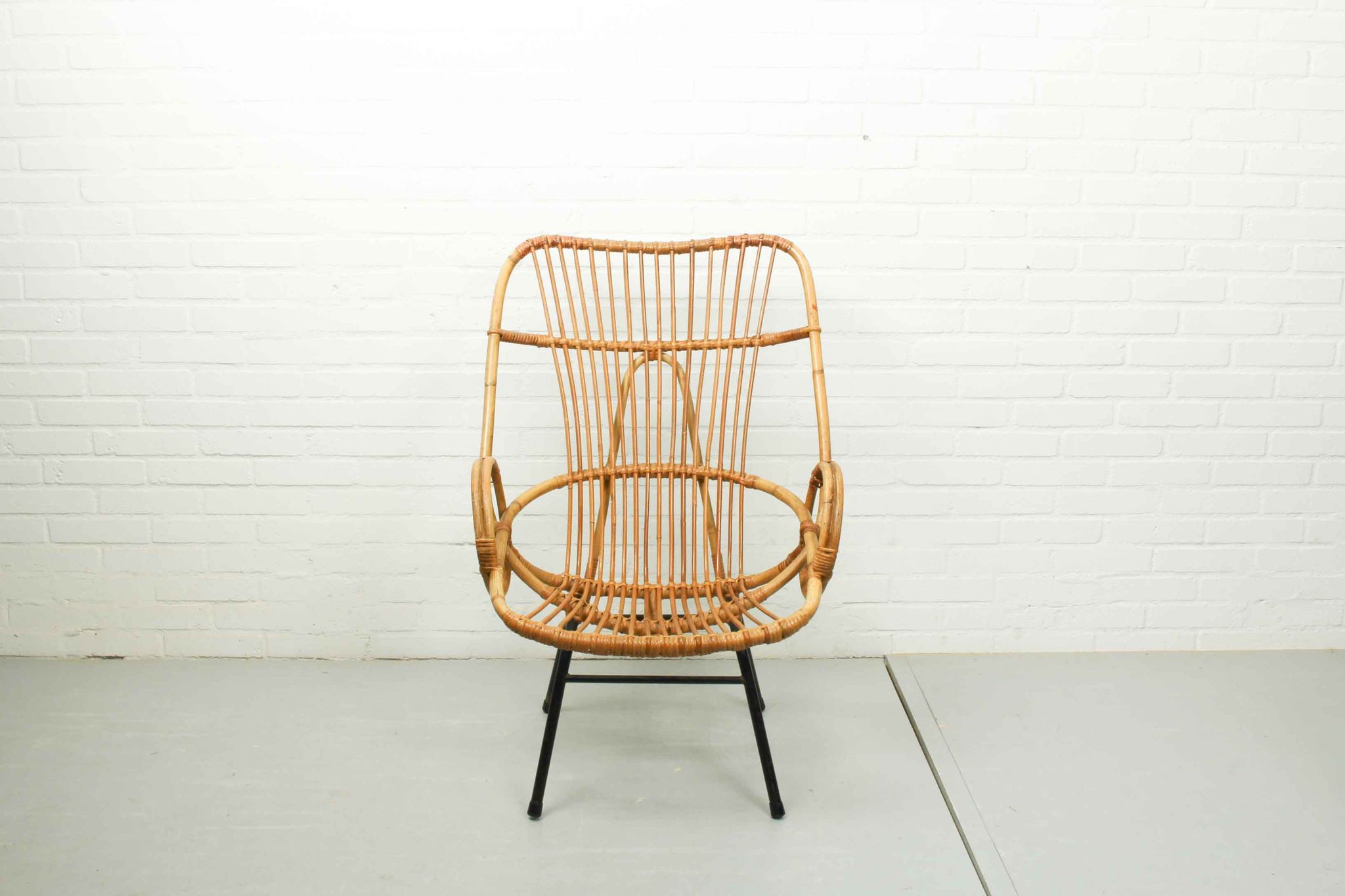 Metal and Rattan Terrace or Lounge Chair from Rohé Noordwolde, 1960s