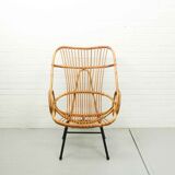 Metal and Rattan Terrace or Lounge Chair from Rohé Noordwolde, 1960s