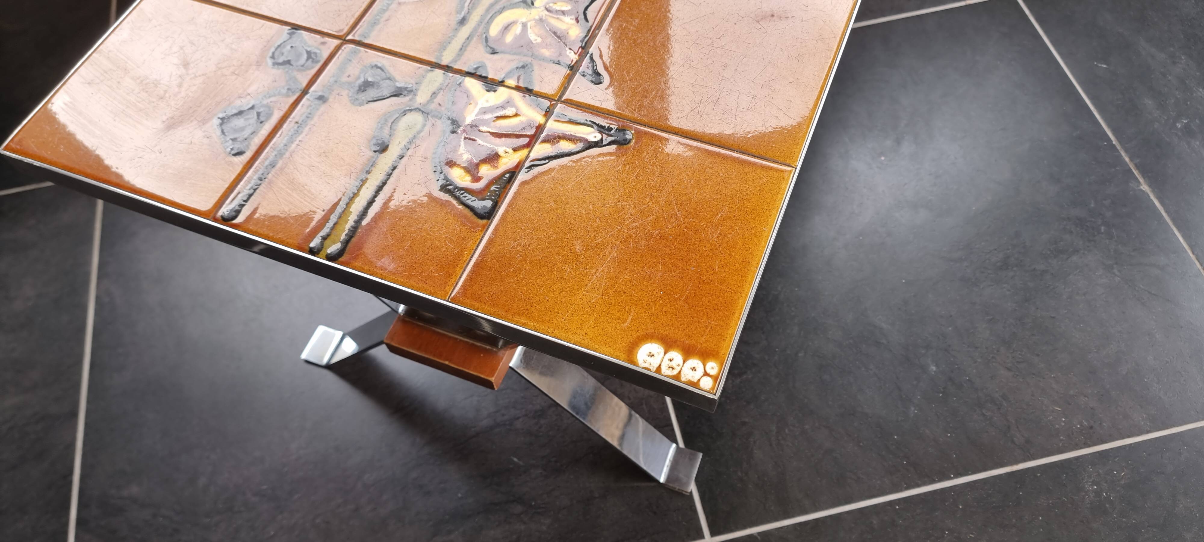 Ceramic tile coffee table signed ADRI 1970