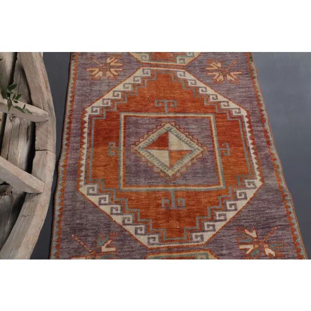 1970s Vintage Turkish Oushak Diamond Wool Runner 90x351