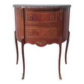 Half-moon commode in Louis XV style with walnut veneer.