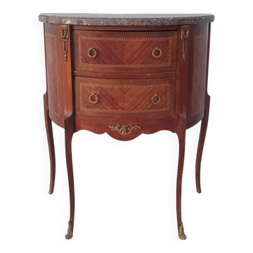 Half-moon commode in Louis XV style with walnut veneer.