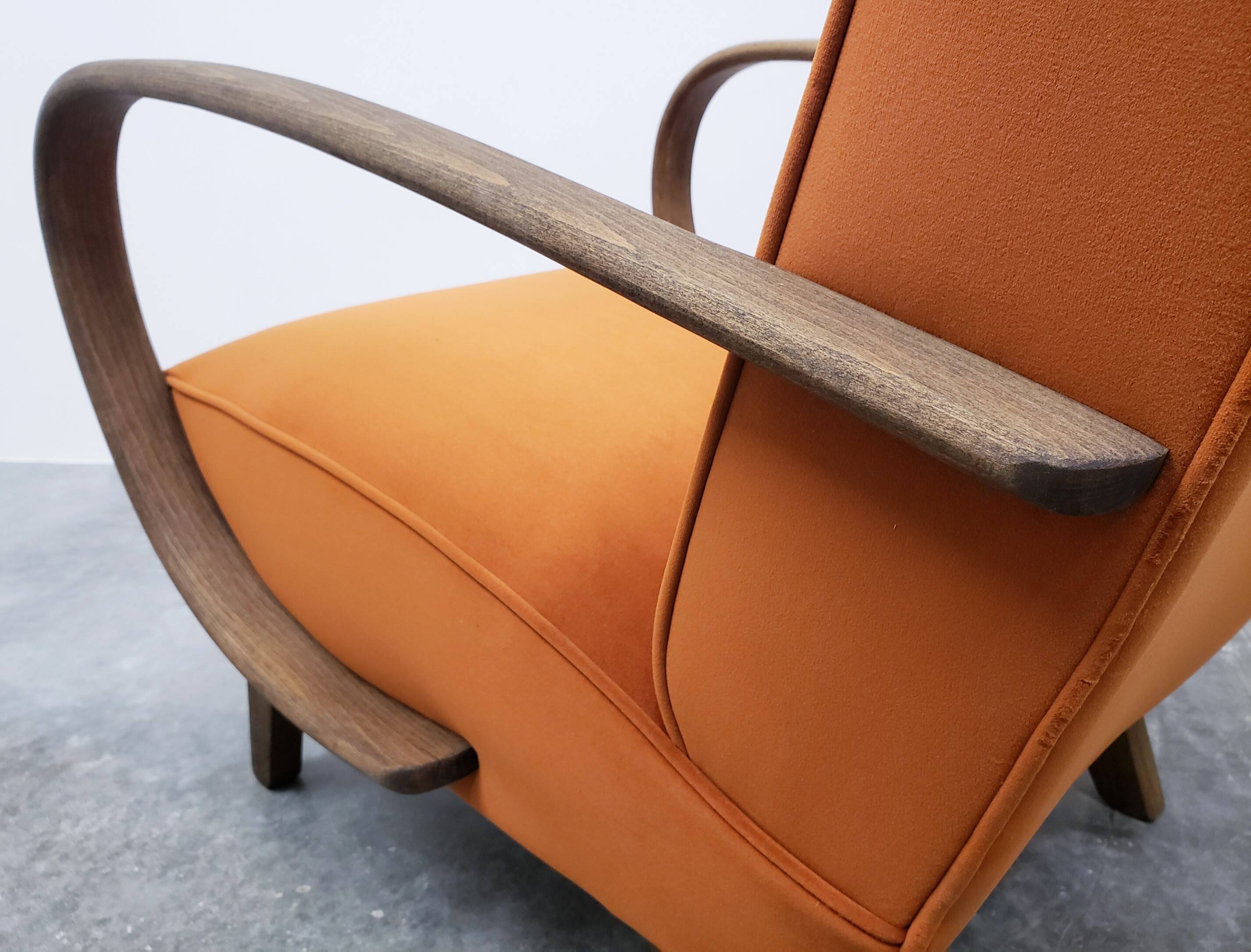 1930 Jindrich Halabala Bentwood Armchair in Rusty Orange Velvet