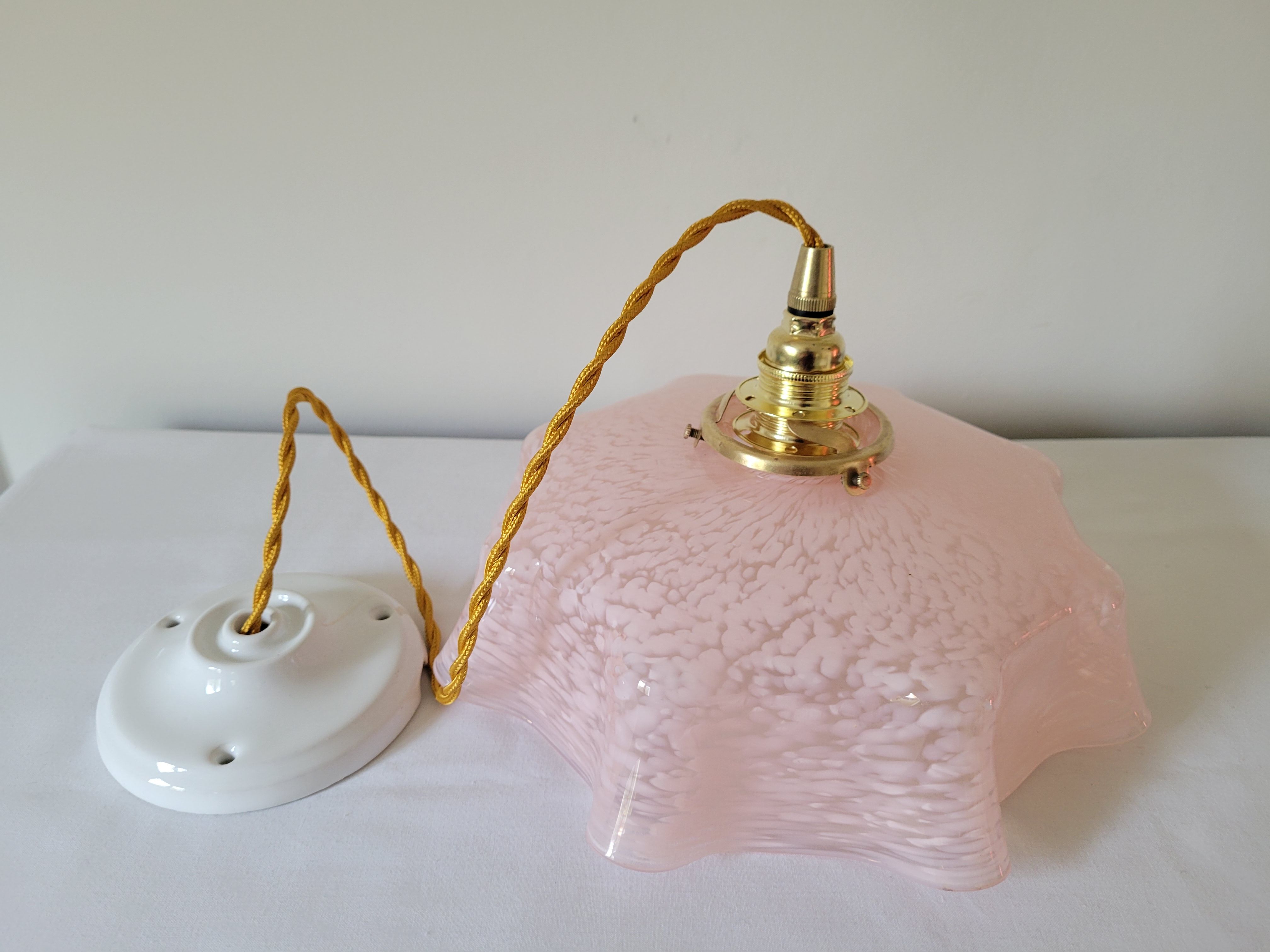 Draped pendant lamp in pink Clichy glass