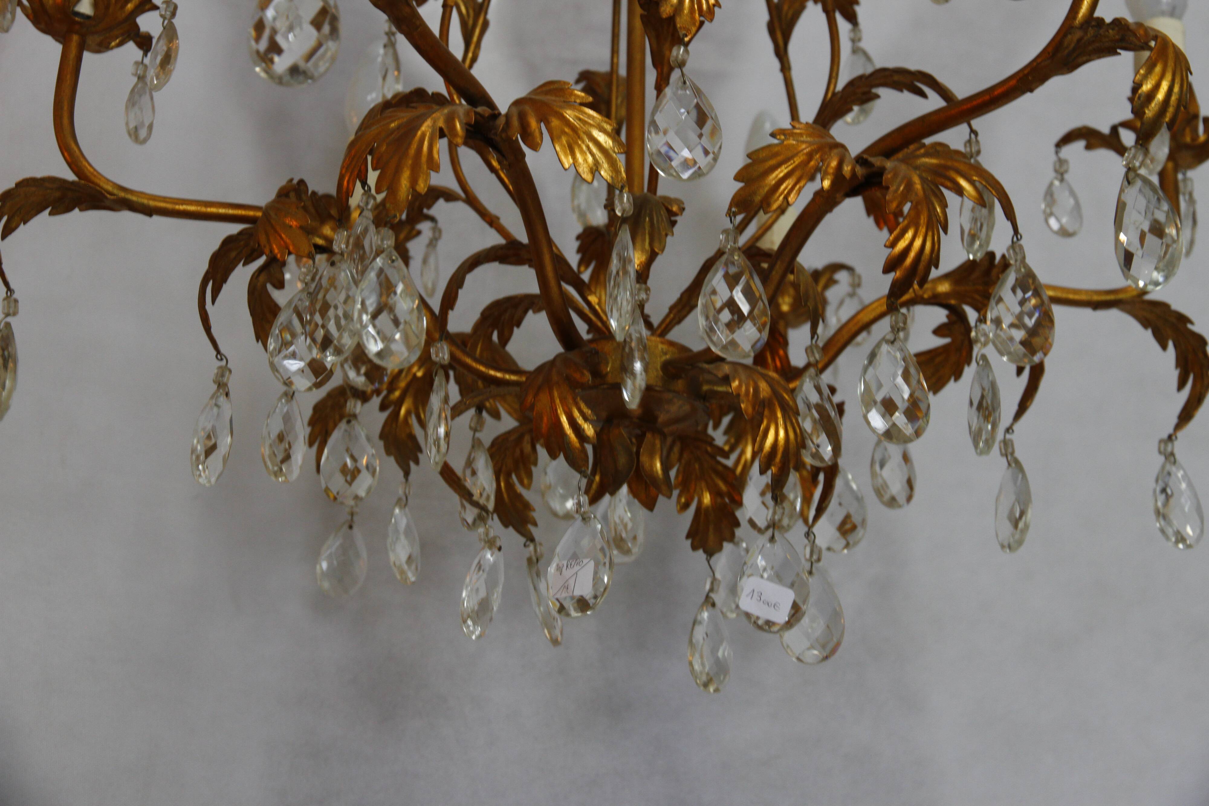 6-light bronze and Bohemian crystal chandelier, early 20th century