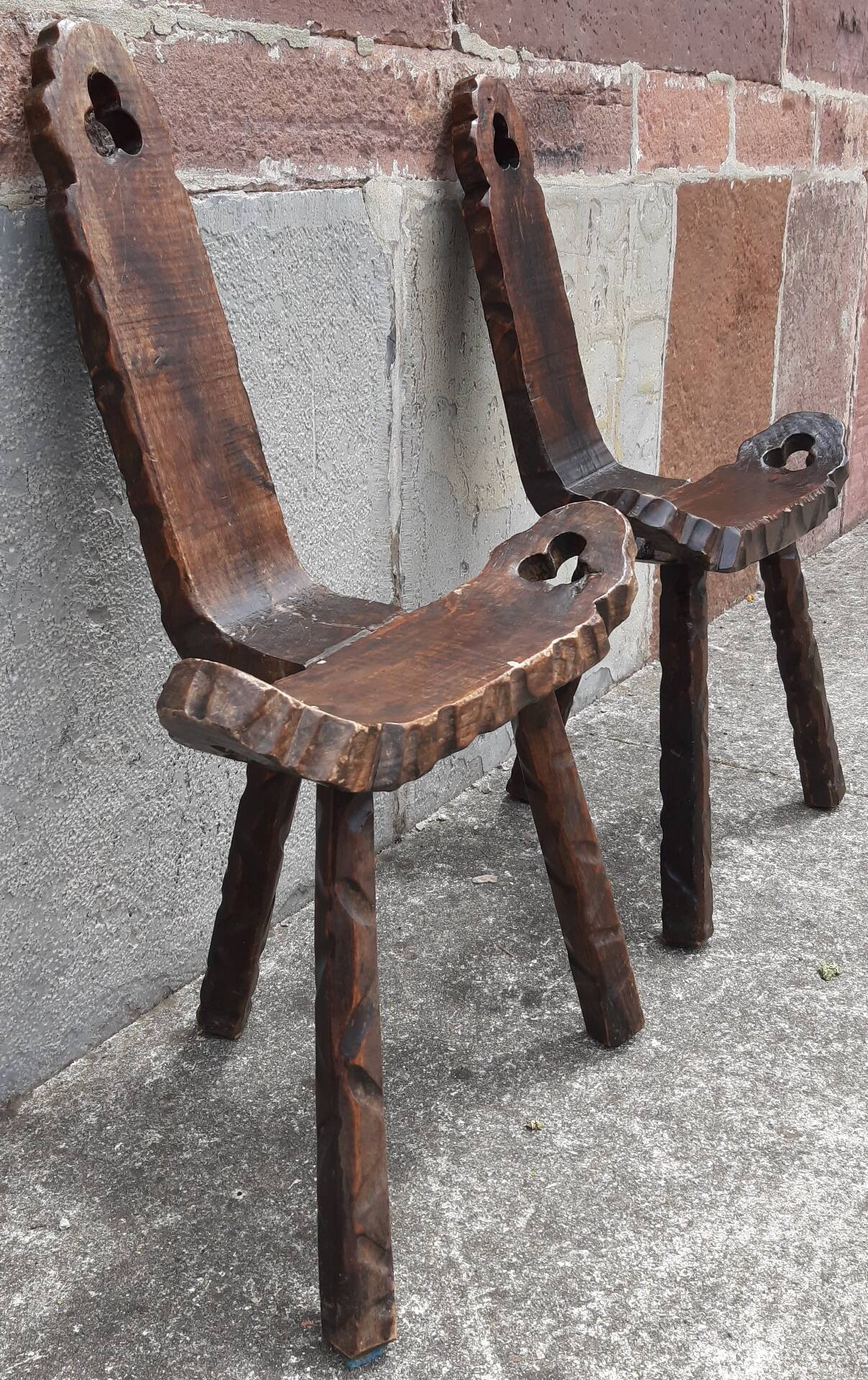 Pair of brutalist tripod stools