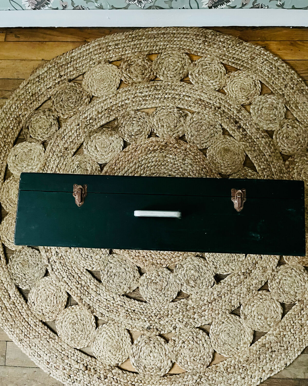 Vintage painter's chest in dark green wood