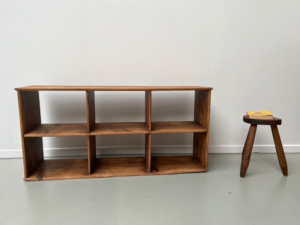 Antique pine storage cabinet with lockers