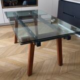 Extensible Bonaldo table in glass and wood – Italian design from the 90s.