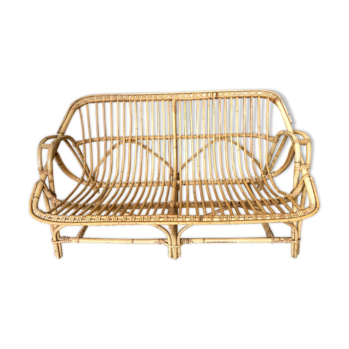 Vintage rattan bench sofa