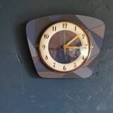 Vintage formica clock silent trapeze wall pendulum "Grey blue"
