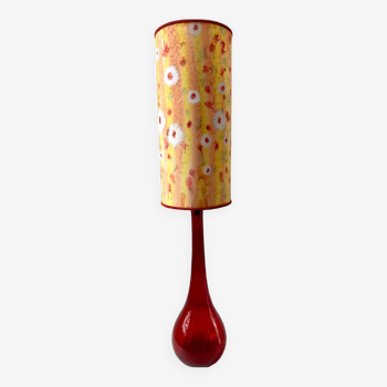 Grande lampe en verre soufflé italien style Murano rouge et abat-jour seventies années 70