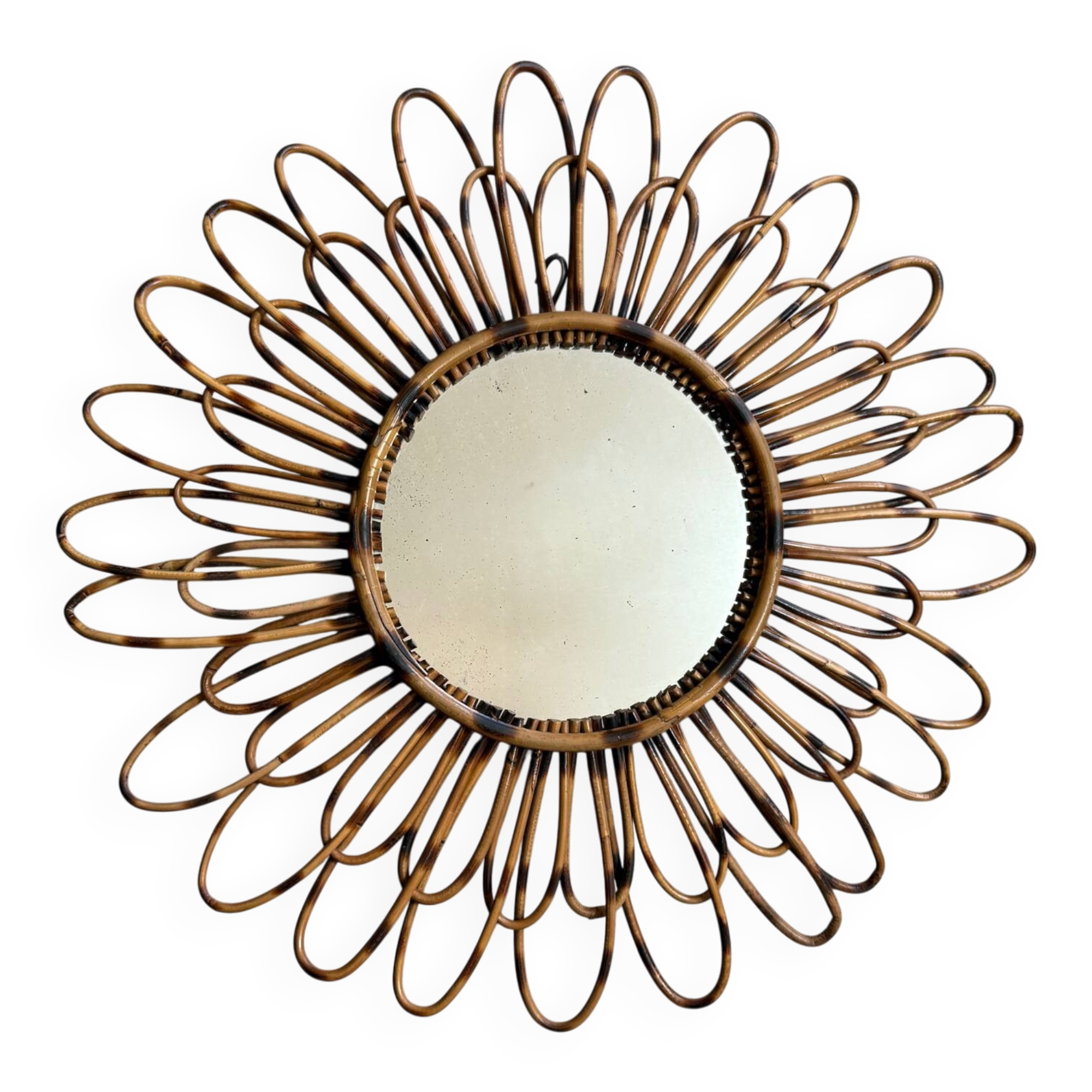 1950s French rattan sun mirror