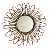 1950s French rattan sun mirror