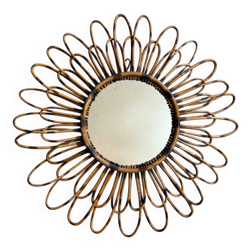 1950s French rattan sun mirror