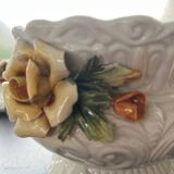 Capodimonte-style porcelain lidded sugar bowl with floral relief