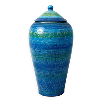 Covered vase Londi for Bitossi, Rimini Blue, ceramic, Italy, 1960