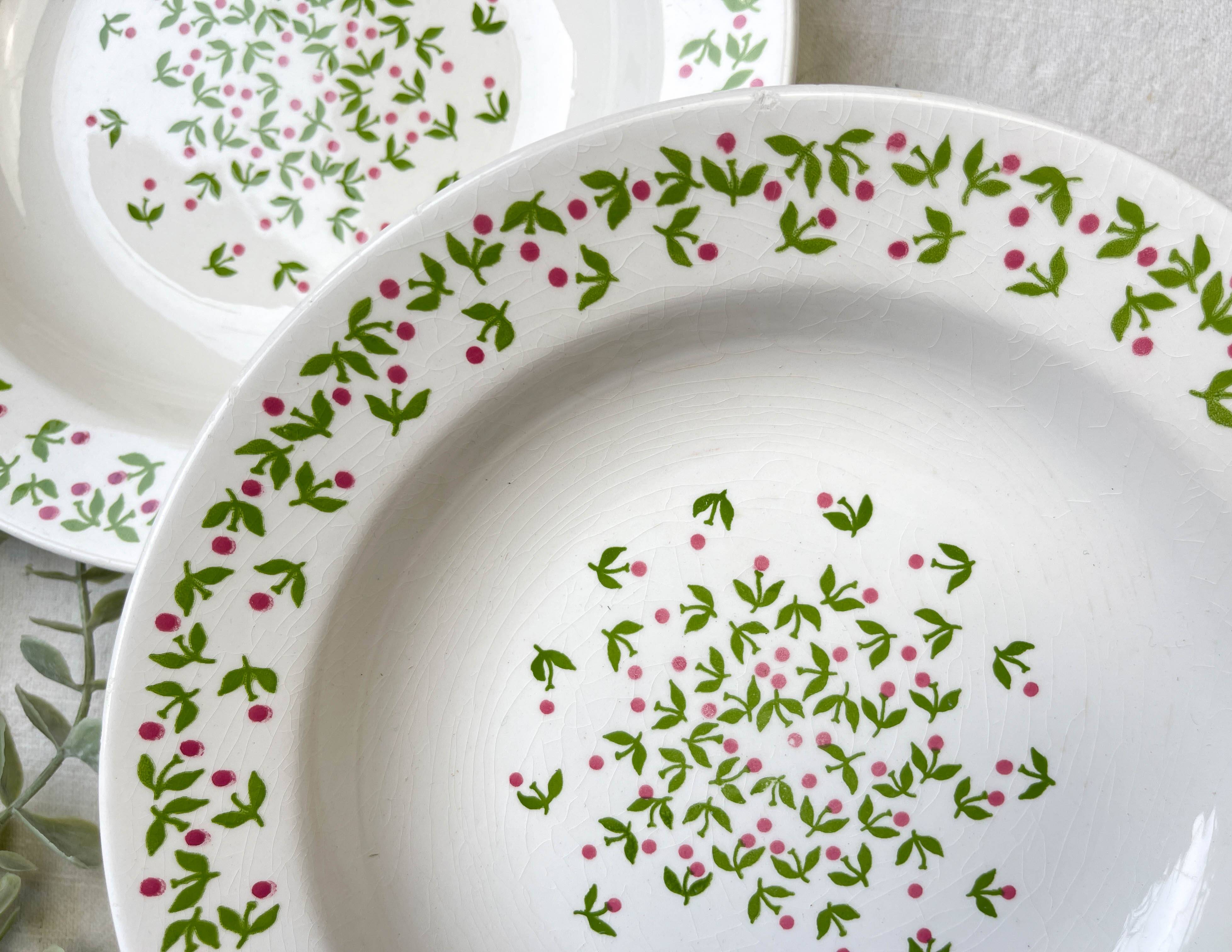 Deep plates Ironstone Italian Giovanni Valdarno pattern green red
