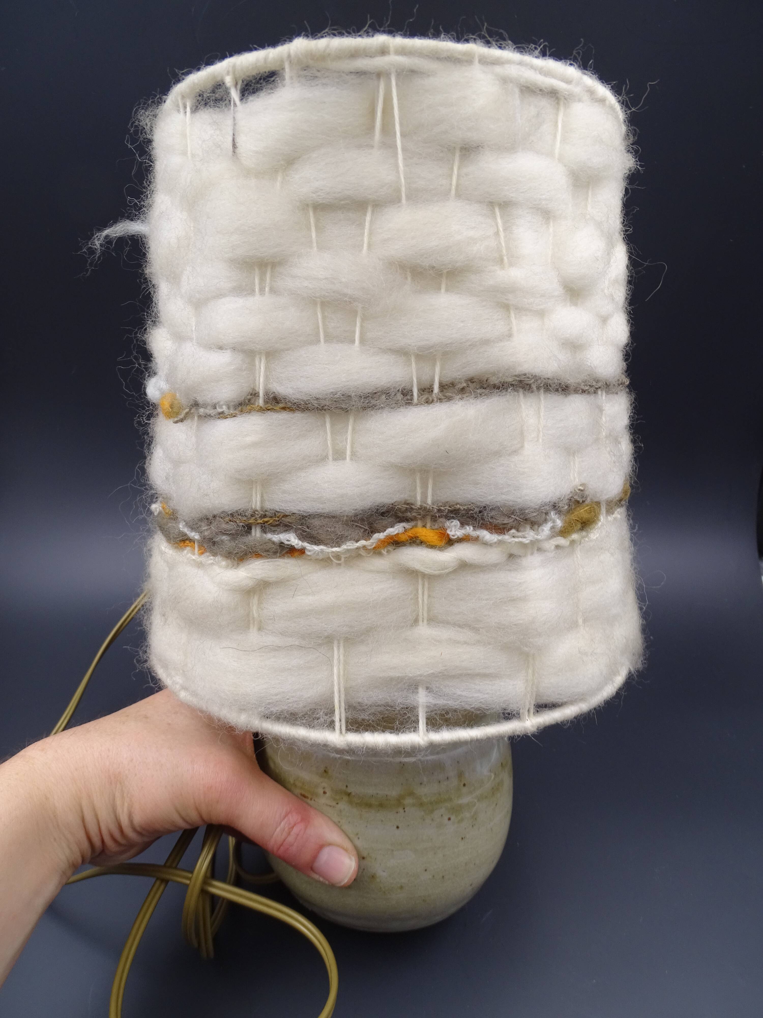 Pair of bedside lamps in stoneware and wool lampshades - Vintage around 1970