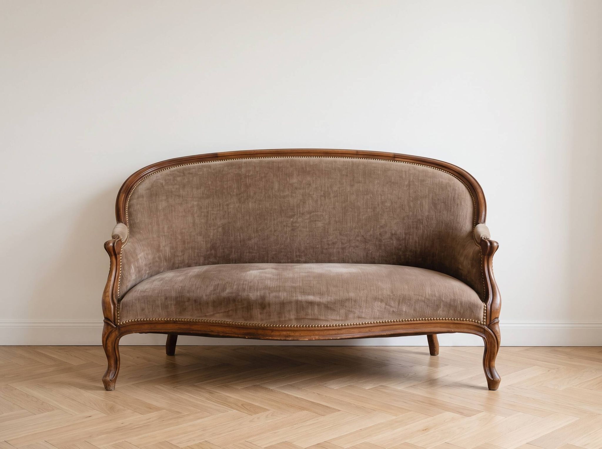 Canapé corbeille style Louis XV en tissu marron