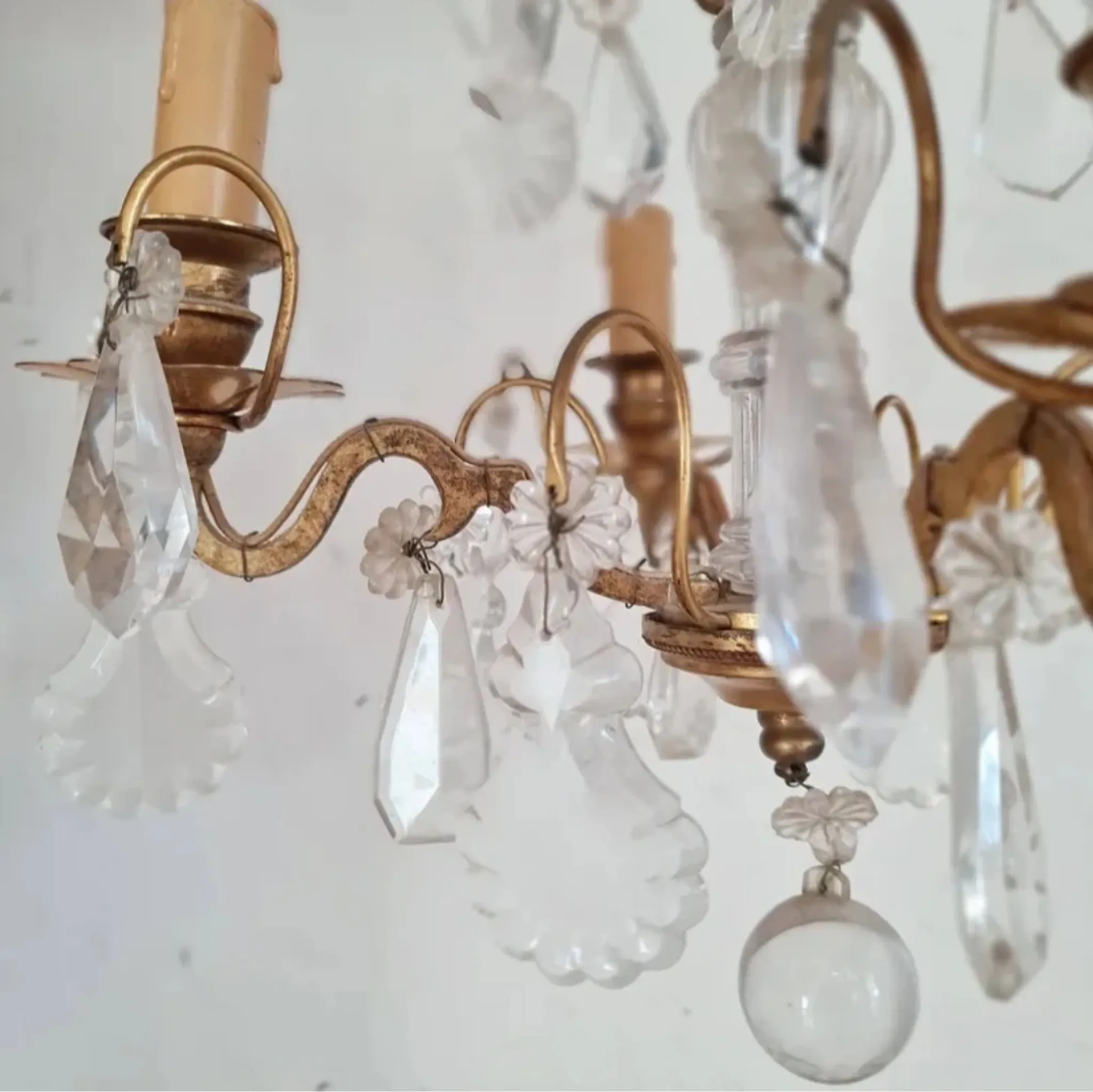 Antique Glass & Gilded Metal Chandelier 1900