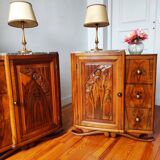 Pair of Art Deco bedside tables in solid walnut, 1940