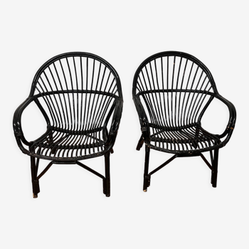 Paire de fauteuils en rotin vintage