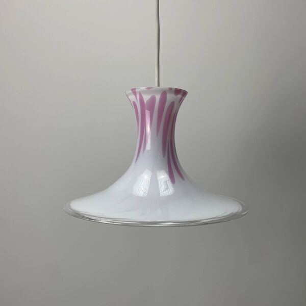 Suspension Mandarin blanche et rose par Michael Bang pour Holmegaard 1980
