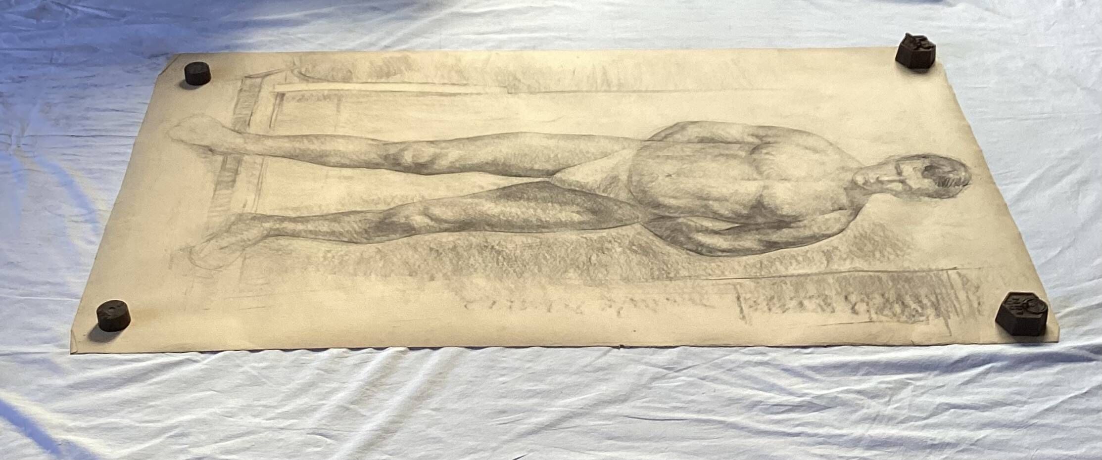 Large drawing of a man signed around 1943 pencil on paper dimensions: height -120cm-