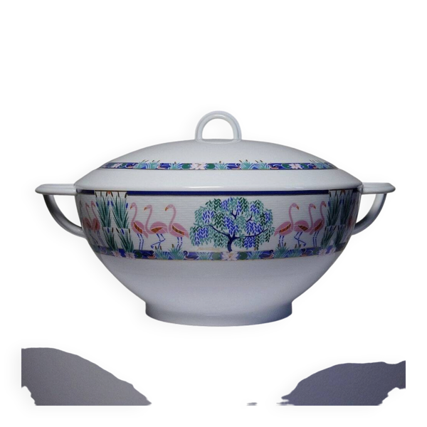 Soupière porcelaine de Limoges Bernardaud Flamants Roses Elisabeth Borel Vintage