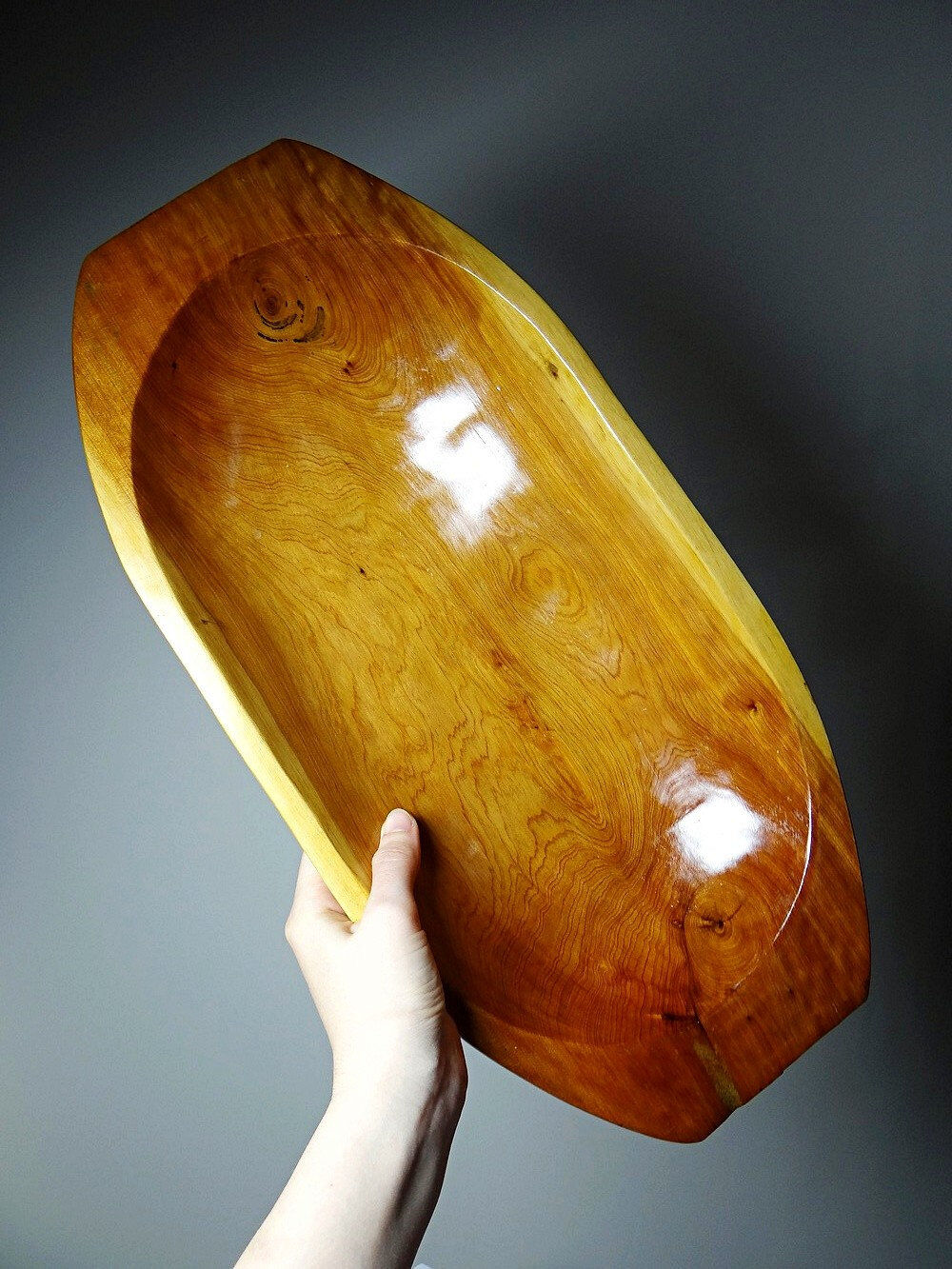 Large, deep wooden bowl, vintage Moroccan.