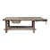 Antique wooden workbench with a vice and drawer.