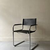 Chrome and black leather chair with armrests after M. Breuer, design 1970