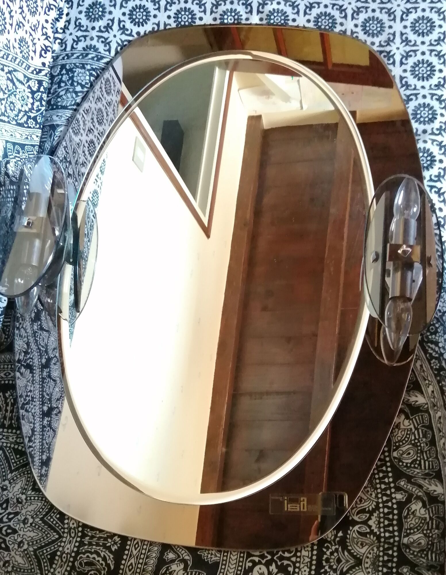 Mirror with its Italian smoked glass sconces Fontana Arte Isa 1970