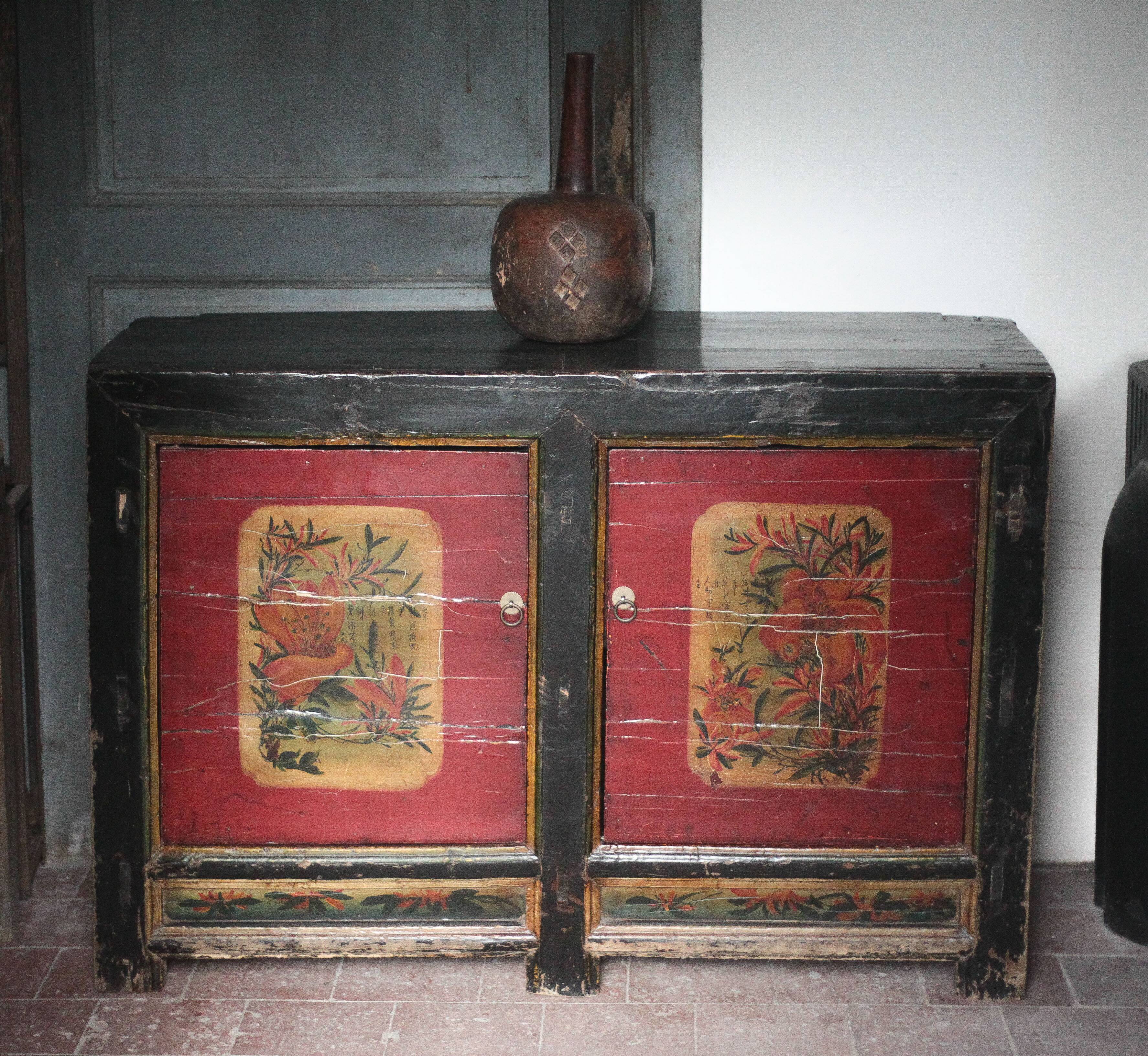 Chinese buffet from Mongolia, 2 doors, converted antique chest.