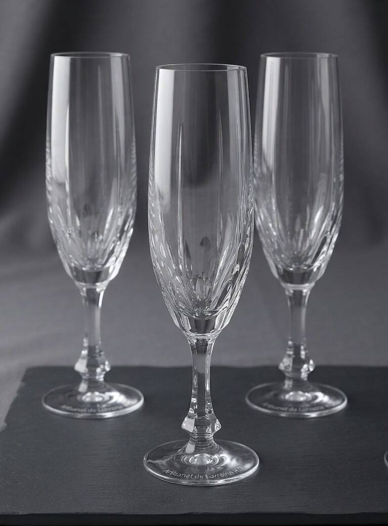 Set of 5 champagne flutes, Lembeg Crystal, 1960