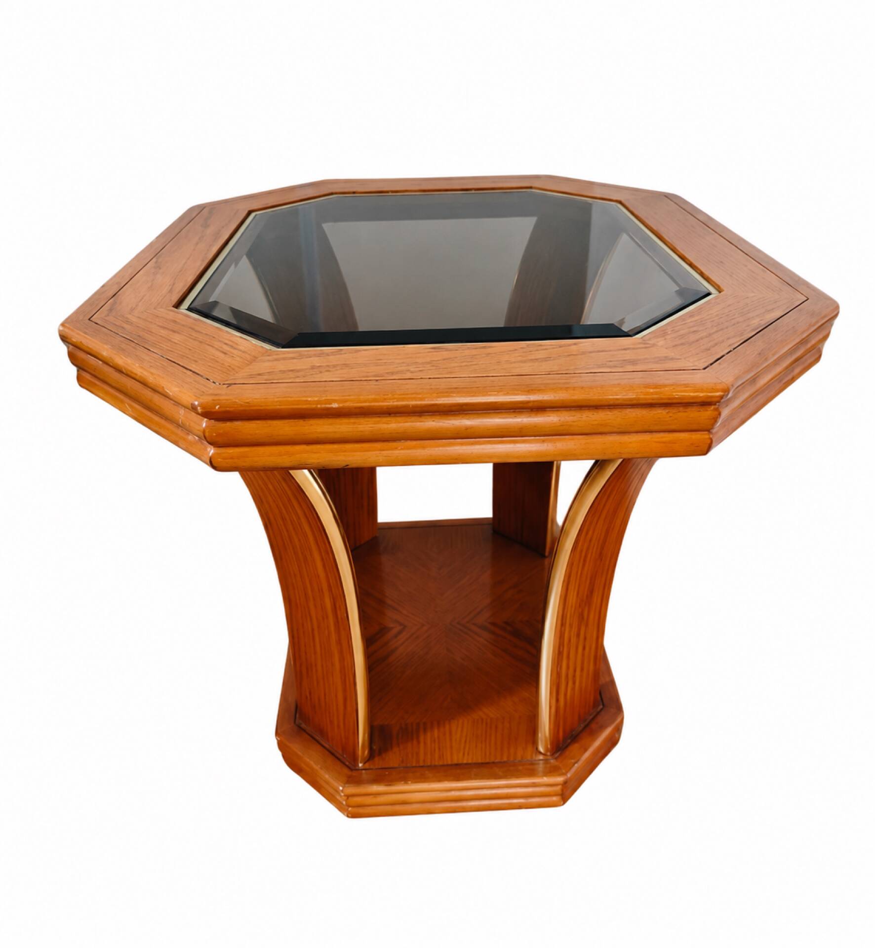 Octagonal side table in oak and glass – Art Deco style