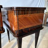 Pair of vintage bedside tables in marquetry wood – revisited Art Deco style