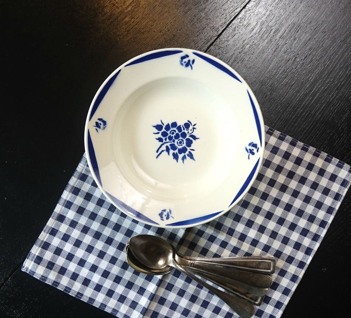 6 hollow plates blue flower pattern - badonviller