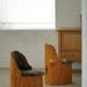 Swedish stump chair / "Kubstol" in pine and floral upholstery, mid-20th century
