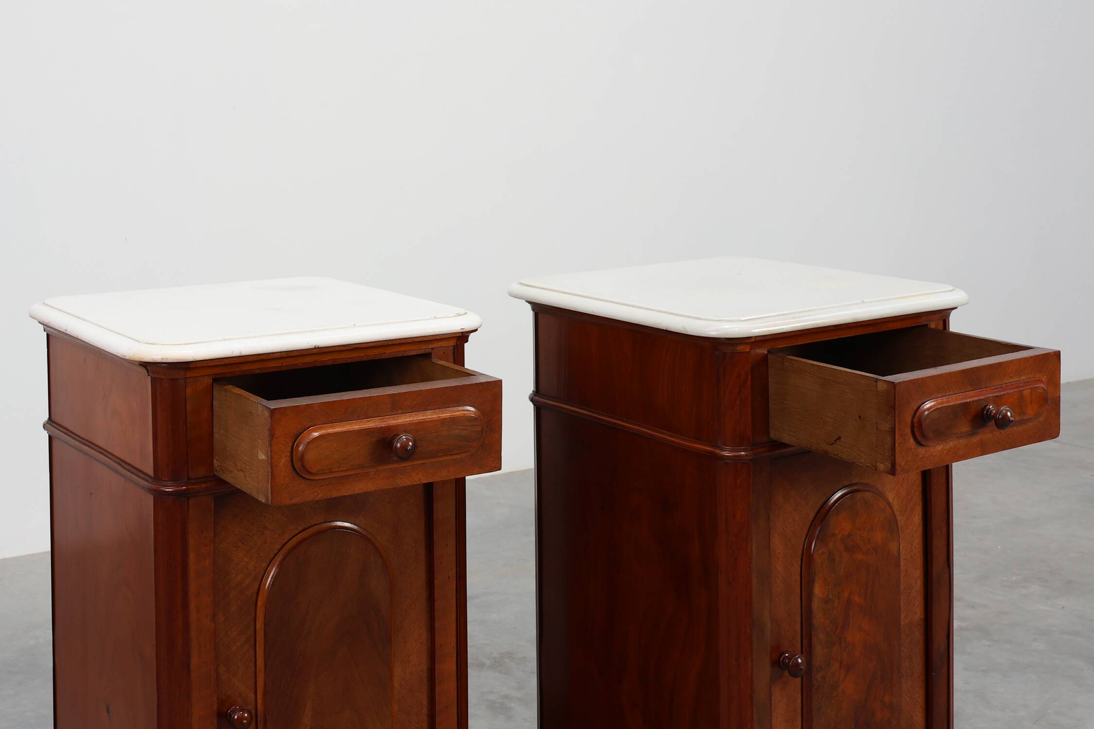Pair Louis XV nightstands with Carrara marble top, France ca. 1890