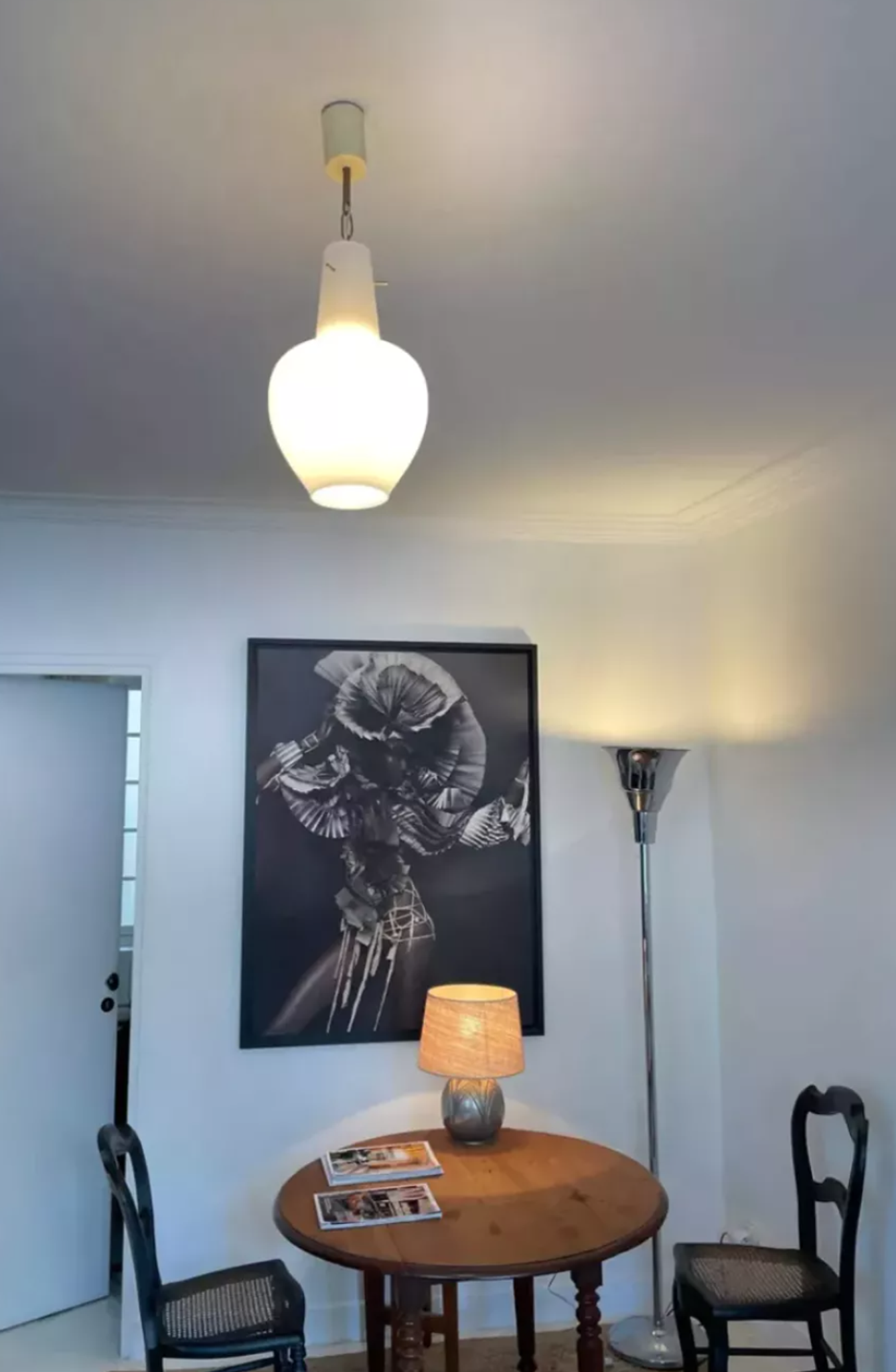 Vintage 1950s French water drop opaline pendant light