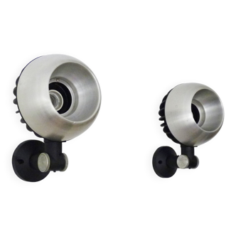 Paire d'appliques murales eyeball chrome orientable. Diamètre 17 cm - 6,69 " Années 70-80