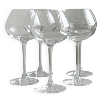 5 clear crystal balloon wine glasses.