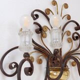 Wrought iron and glass wall light in the style of Maison Baguès